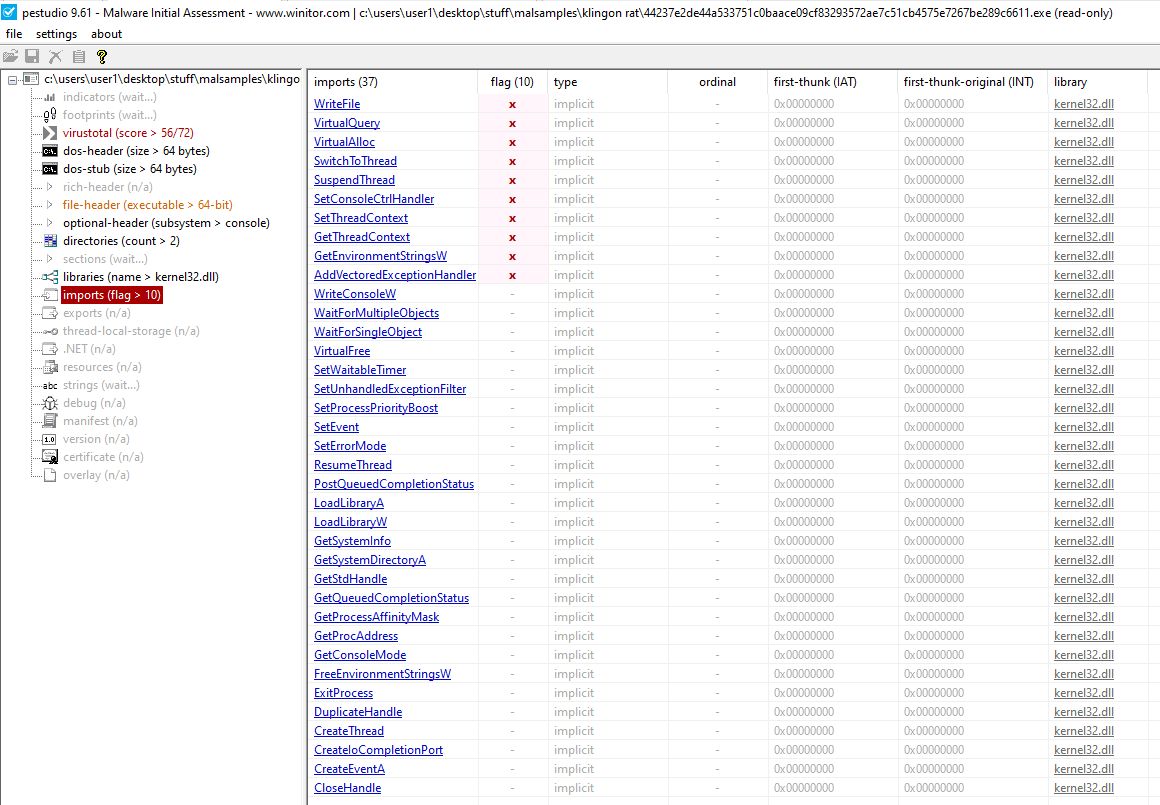PEStudio Klingon Rat Imports