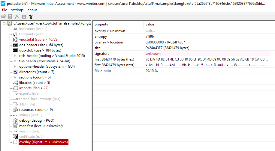 PEStudio Kongtube Unkown Signature