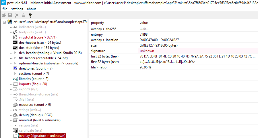 PEStudio RokRat Unkown Signature