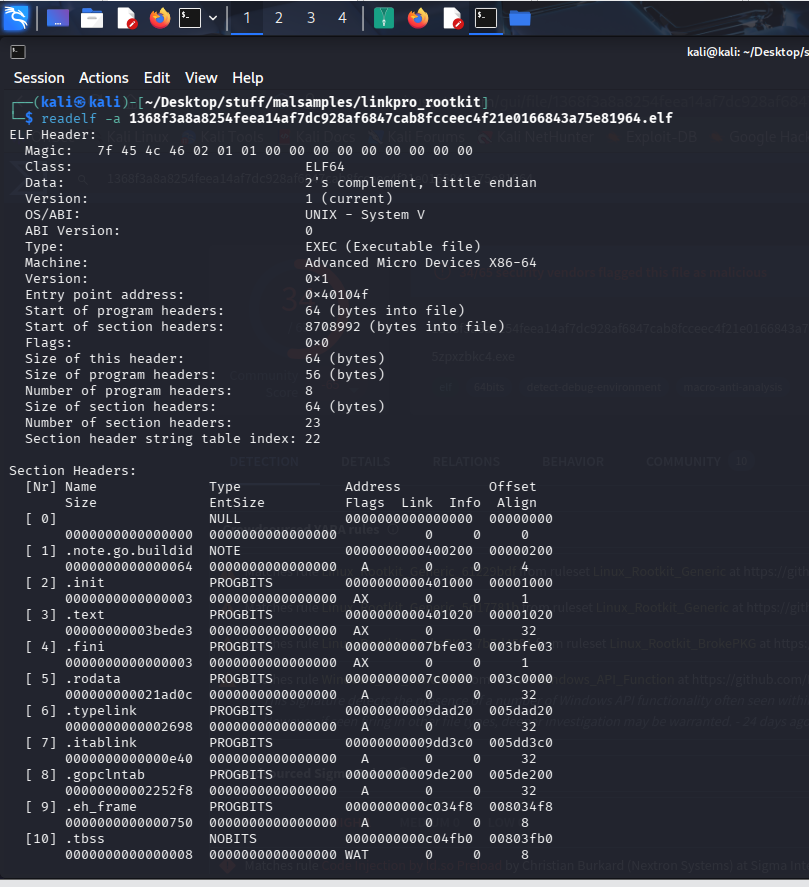 Kali LinkPro Rootkit readelf