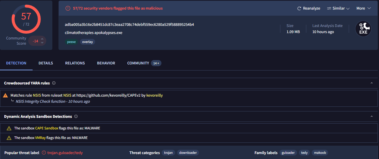 Virus total Arkana Ransomware Detection